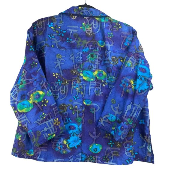Chicos Womens Size 12 Button-Down Shirt Blue Multicolor Floral Chicos size 2 - Picture 6 of 6